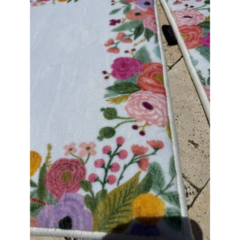 Rifle Paper Co x Loloi Floral Bath Rug Set 2 17x24 White Pink Botanical Garden